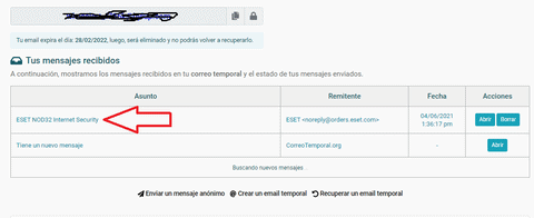 correo tempoal clave nod32